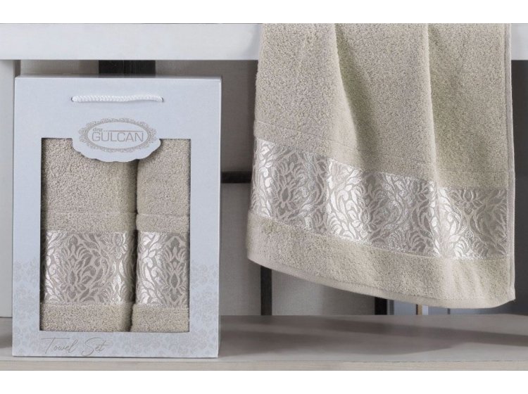 Набор из 2-х махровых полотенец Gulcan. Frower Ornament Beige