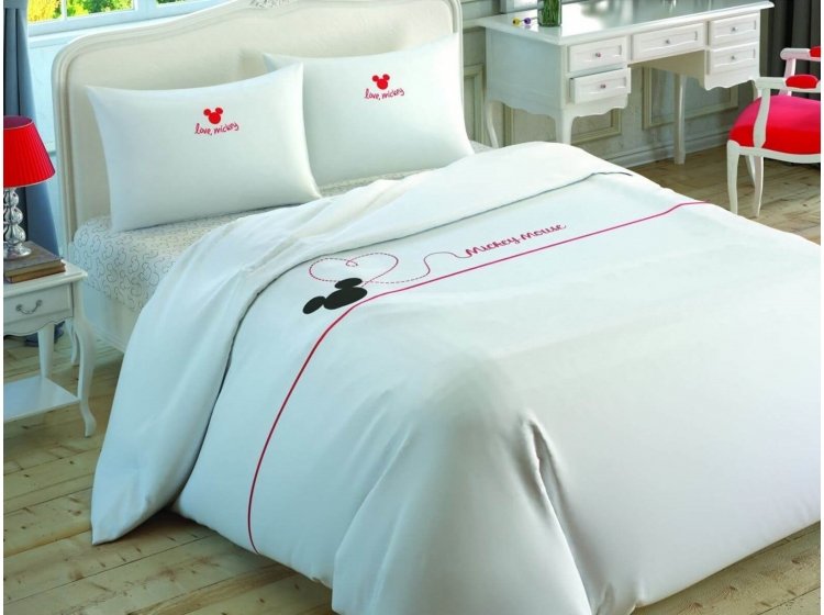 Постельное белье TAC. Ранфорс Disney Mickey Embroidery (простынь на резинке)