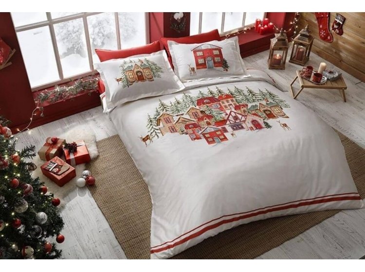 Постельное белье Tac. Satin SANTA V01-KIRMIZI