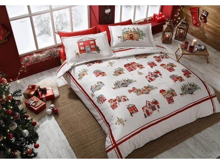 Постельное белье Tac. Satin SANTA V01-KIRMIZI