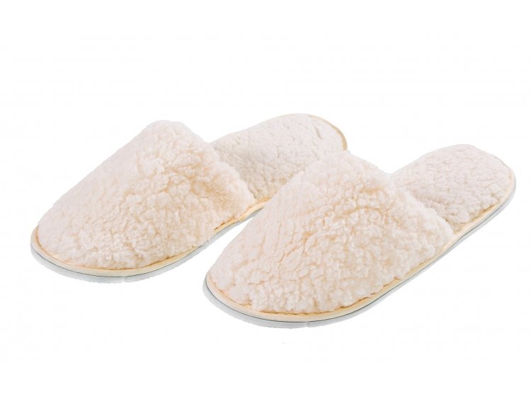 Тапочки флисовые Home Line. Светло-бежевые закрытый носок (подошва 5 мм)