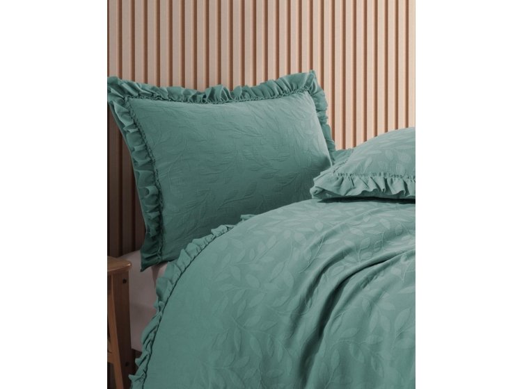 Жаккардовое покрывало с наволочками Saheser. Ilda green