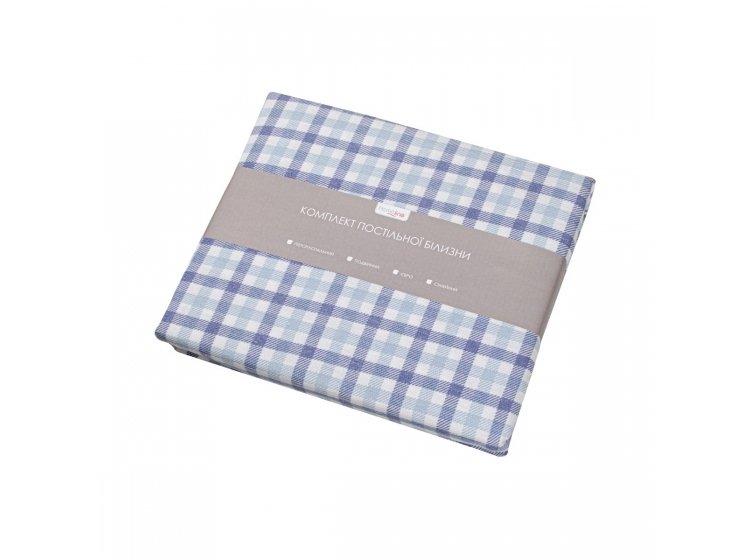 Постельное белье Home line. Фланель КЛІТИНКА серо-голубое. Упаковка