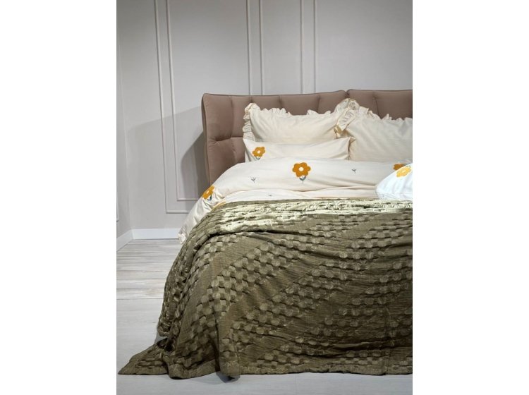 Жаккардовое покрывало-пике Saheser. Сotton Enza haki