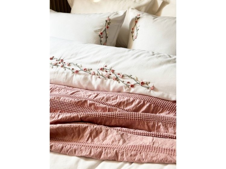 Жаккардовый плед-пике Saheser. Сotton Apollo pudra